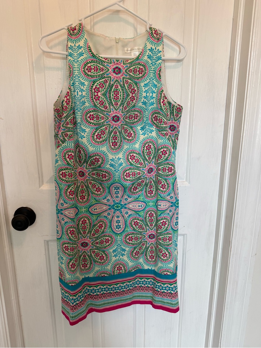 London Times Sleeveless Midi Dress in Aqua, Pink & Green
